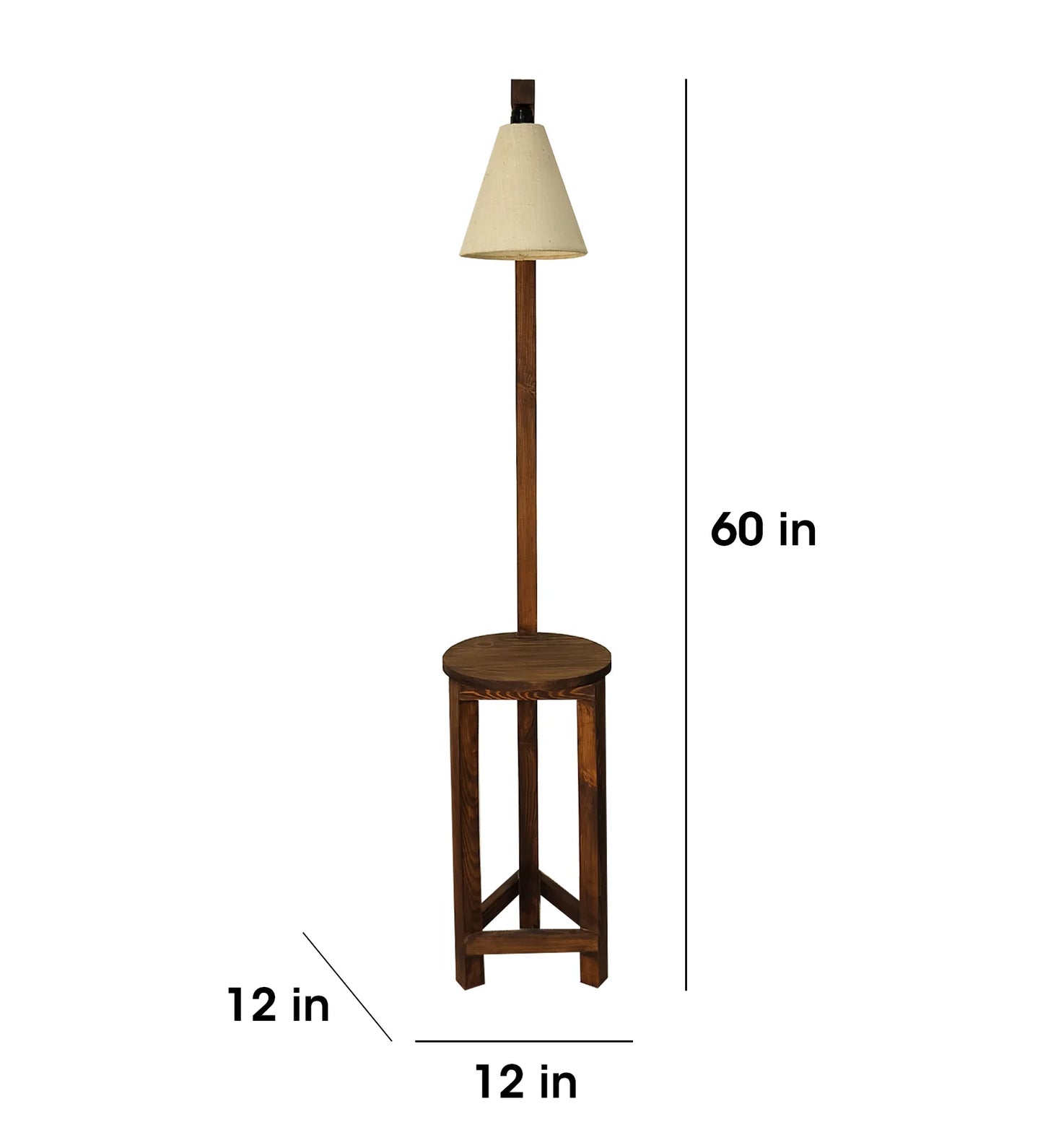 Accent Wooden Floor Lamp with Brown Base and Beige Fabric Lampshade - ArtyCraftz.com