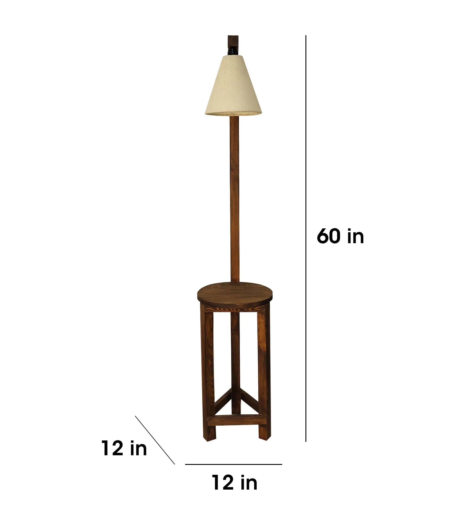 Accent Wooden Floor Lamp with Brown Base and Beige Fabric Lampshade - ArtyCraftz.com