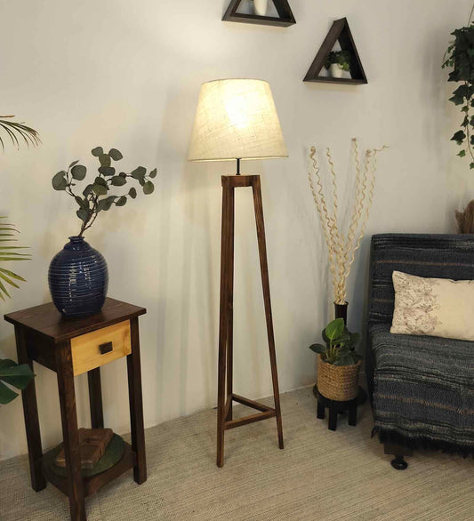 Adrienne Wooden Floor Lamp with Jute Shade & Brown Base-ArtyCraftz.com