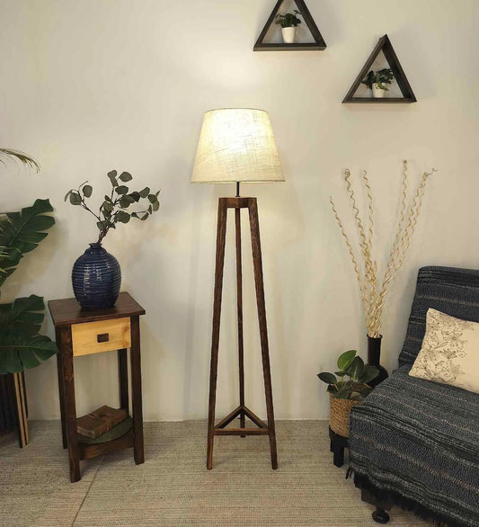 Adrienne Wooden Floor Lamp with Jute Shade & Brown Base-ArtyCraftz.com