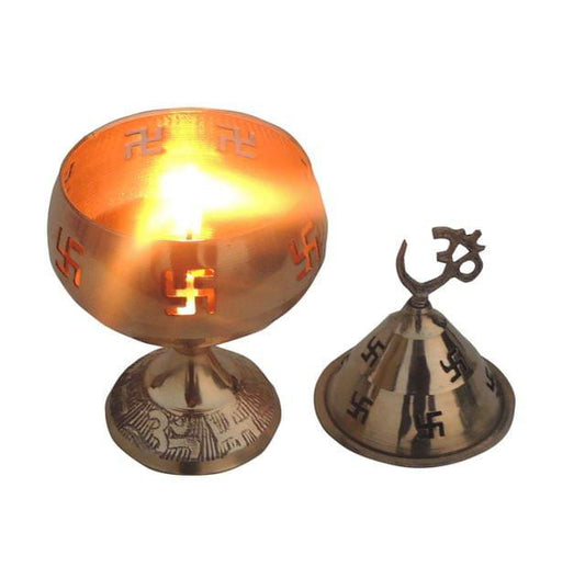 Akhand Diya, Designer Diya Om Swastik Design Lid - ArtyCraftz.com