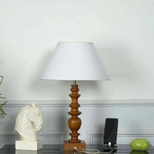 Akira Hand Crafted Solid Wood Walnut Finish Table Lamp for home and office decor-ArtyCraftz.com
