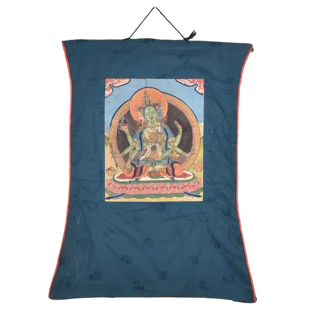Akshobhyavajra Thangka painting with blue fabric border wall hanging-ArtyCraftz.com