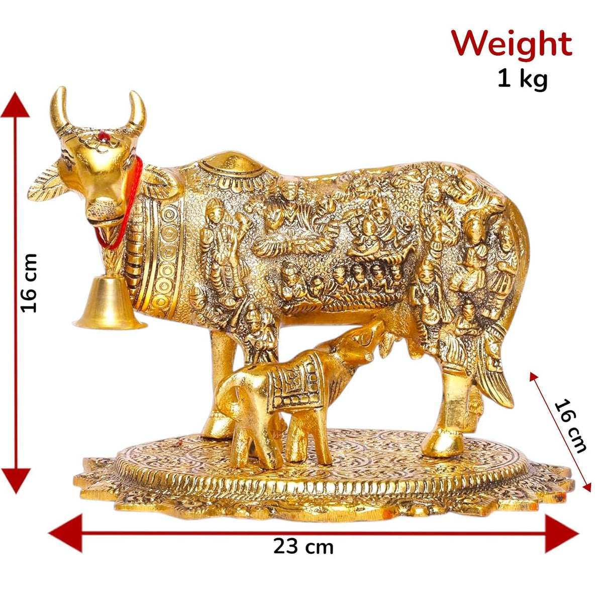 Aluminium Cow and Calf Statue with Gold-Tone Finish and Intricate Traditional Embossed Details, 23 cm-artycraftz.com