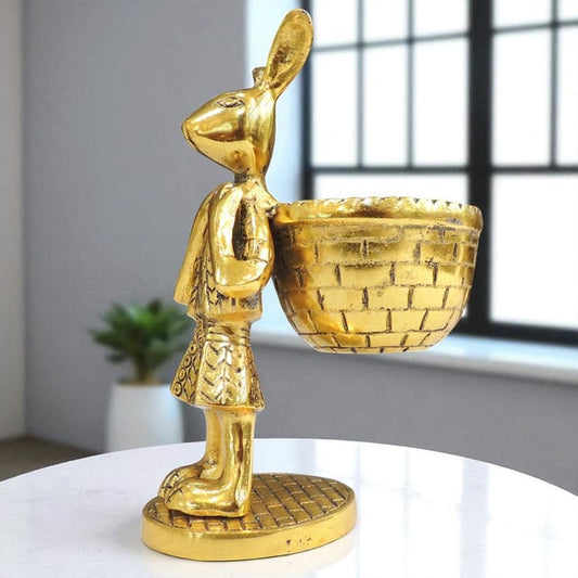 Aluminium Rabbit Basket Decorative Showpiece-ArtyCraftz.com