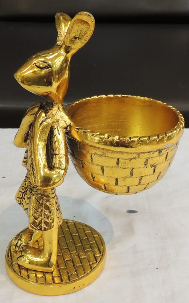 Aluminium Rabbit Basket Decorative Showpiece-ArtyCraftz.com