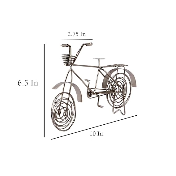 Aluminium Silver Finish Decorative Cycle Showpiece for Table Decor (10 X 2.8 X 6.5 Inches)