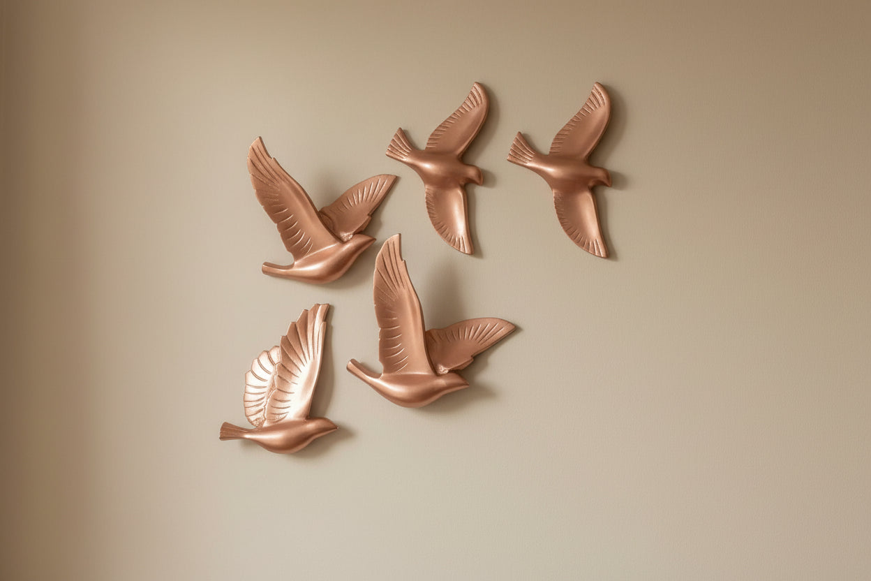 Aluminum Rose Gold Flying Birds Set of 6-ArtyCraftz.com