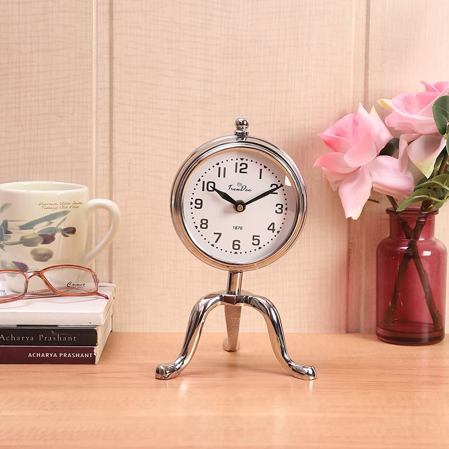Analog Metal Table Clock in Silver Finish 9" Height - ArtyCraftz.com