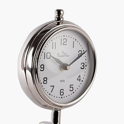 Analog Metal Table Clock in Silver Finish 9" Height-ArtyCraftz.com