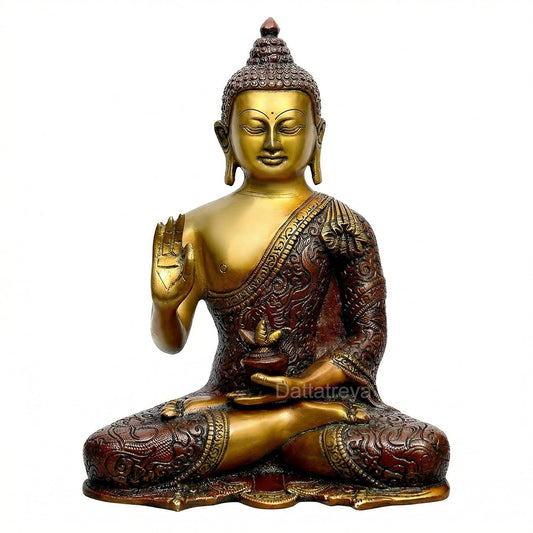 Antique Brass Blessing Buddha Statue for Home & Meditation Decor-ArtyCraftz.com