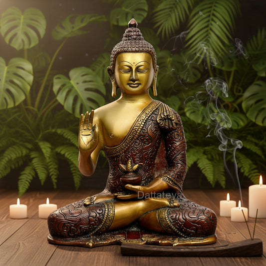 Antique Brass Blessing Buddha Statue for Home & Meditation Decor-ArtyCraftz.com