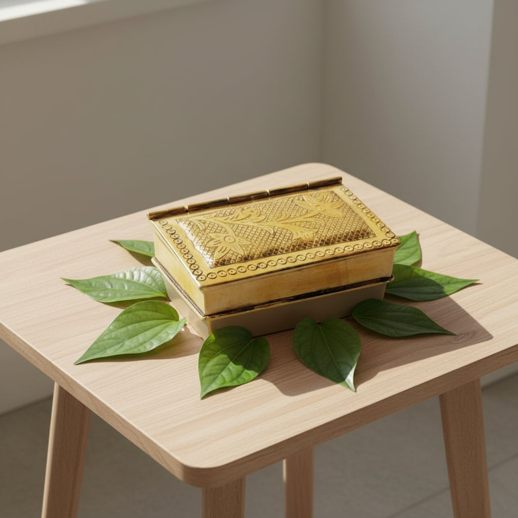 Antique Brass Floral Engraved Betel Box-ArtyCraftz.com