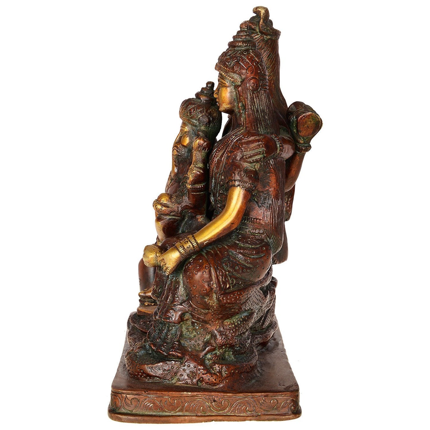 Antique Brass Shiva Family Statue 8 Inches Side View