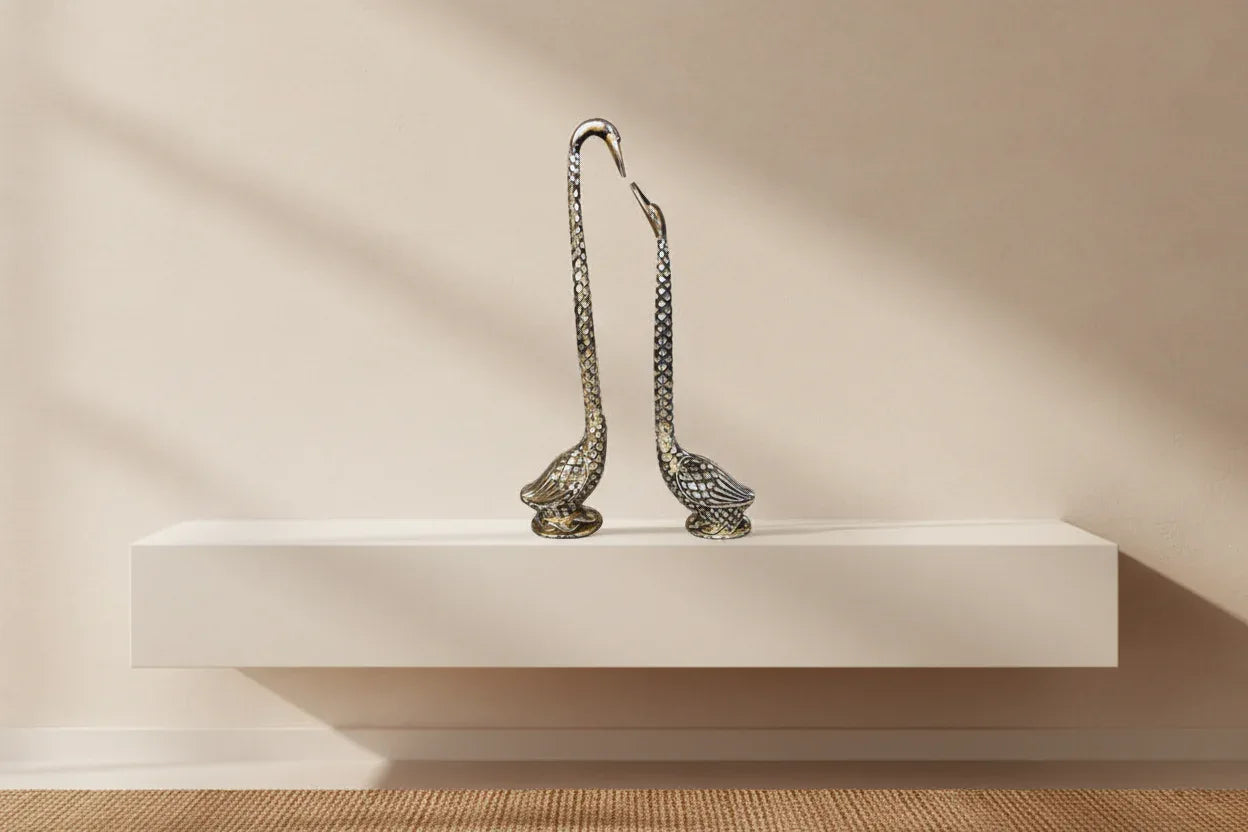 Antique Brass Swan Pair Showpiece for Home Decor and Gifting 4*3*20 Inches - ArtyCraftz.com