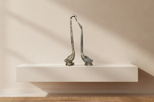 Antique Brass Swan Pair Showpiece for Home Decor and Gifting 4*3*20 Inches - ArtyCraftz.com