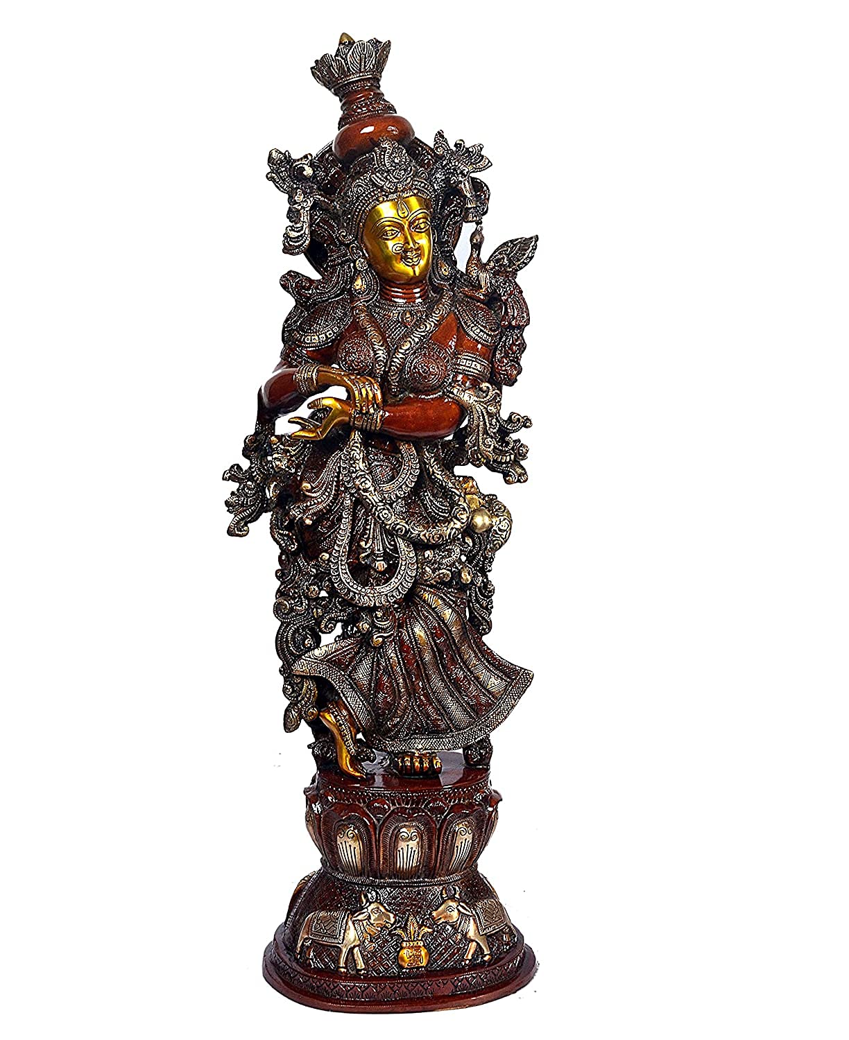 Antique Brown Gold Handcrafted Brass Radha Krishna 29 Inch Statue-ArtyCraftz.com