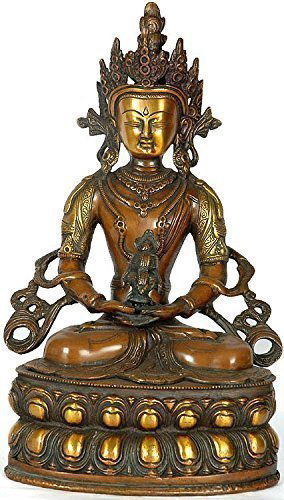 Antique Finish Brass Buddha Statue - Tibetan Buddhist Deity Amitabha Buddha Infinite Life -Unique Sculpture-13.5 Inches - ArtyCraftz.com