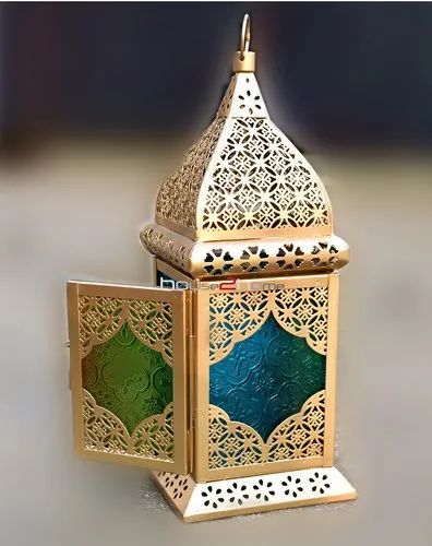 Antique Gold Iron Decorative Lantern with Glass Panels-artycraftz.com