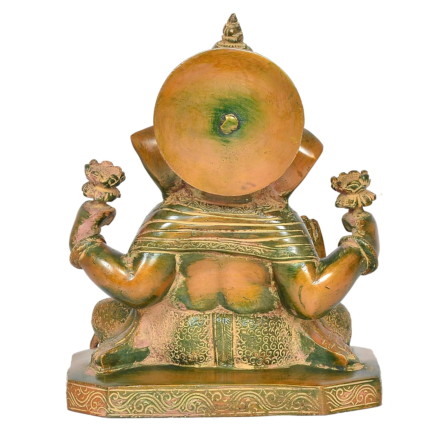 Antique Green and Gold Brass Ganesha Statue for Home Temple Back View-ArtyCraftz.com