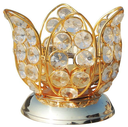 Antique Lotus Crystal Bowl,Lotus Flower Design Diya Puja Home Decor,Brass Table Diya 4.7*4.7*3.8 Inches - ArtyCraftz.com