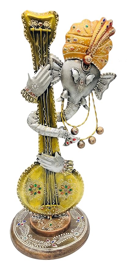 Antique Metal Ganesha with Guitar Showpiece - ArtyCraftz.com