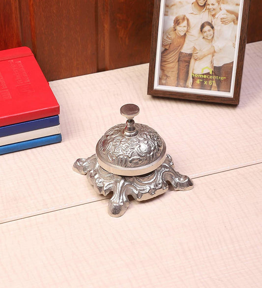 Antique Silver Finish Call Bells 4.5 Inch Diameter Pleasant Sound Nickel Desk Bell Service Bell - ArtyCraftz.com