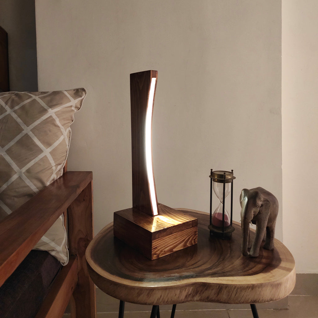 Arc Brown Wooden LED Table Lamp