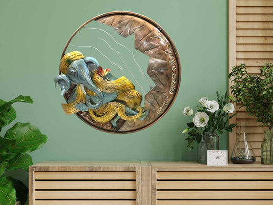 Artistic Ganesh Face Round Iron Wall Art -ArtyCraftz.com