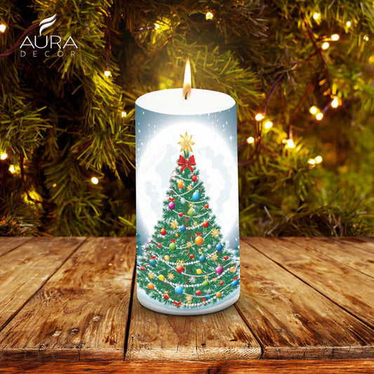 AuraDecor Unscented Christmas Tree Pillar Candle- ArtyCraftz