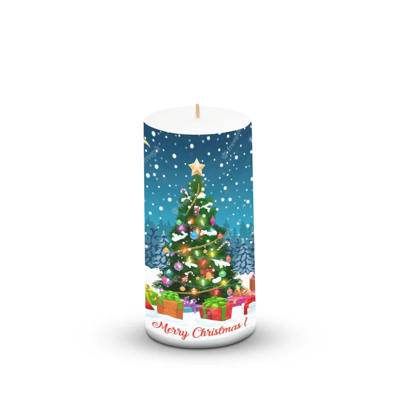 AuraDecor Unscented Merry Christmas Tree Pillar Candle-ArtyCraftz