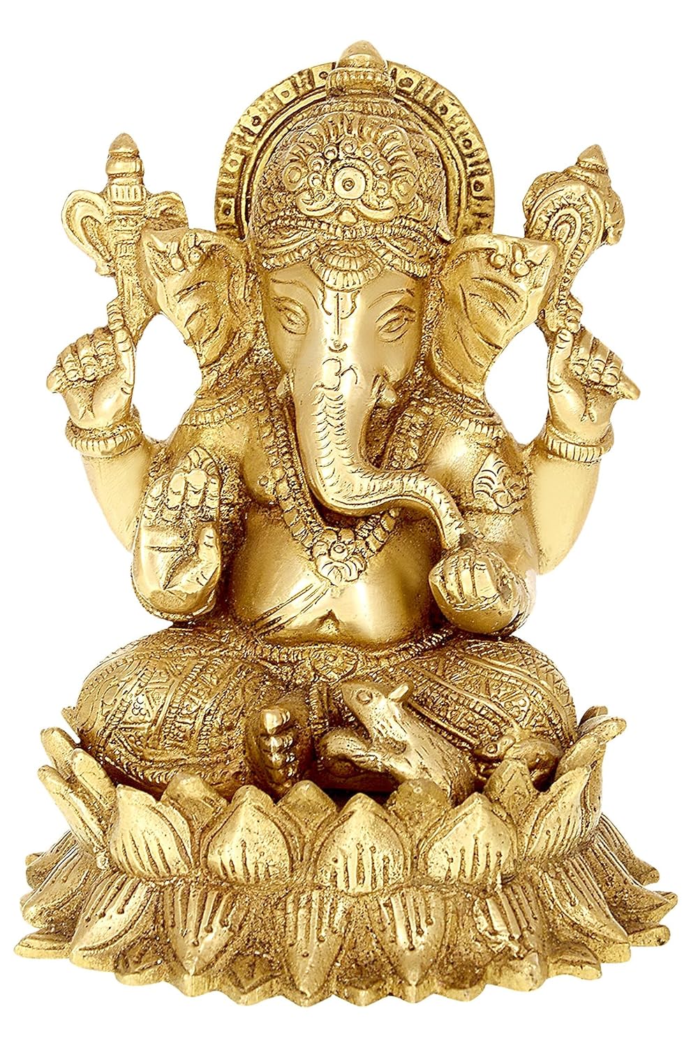 BHandcrafted Brass Ganesha Idol on Lotus Base - ArtyCraftz.com