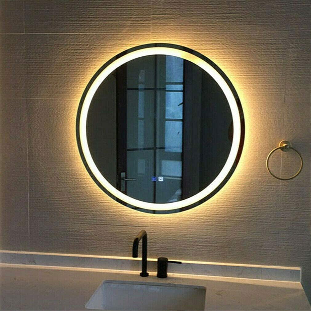 Mirror Round Wall Mounted Backlit Use Bathroom Washbasin Bedroom Vanity Makeup Showrooms Malls Saloons Dimmable Light Touch Sensor Modern (Front Warm + White / Back Warm, 24 x 24) - ArtyCraftz.com