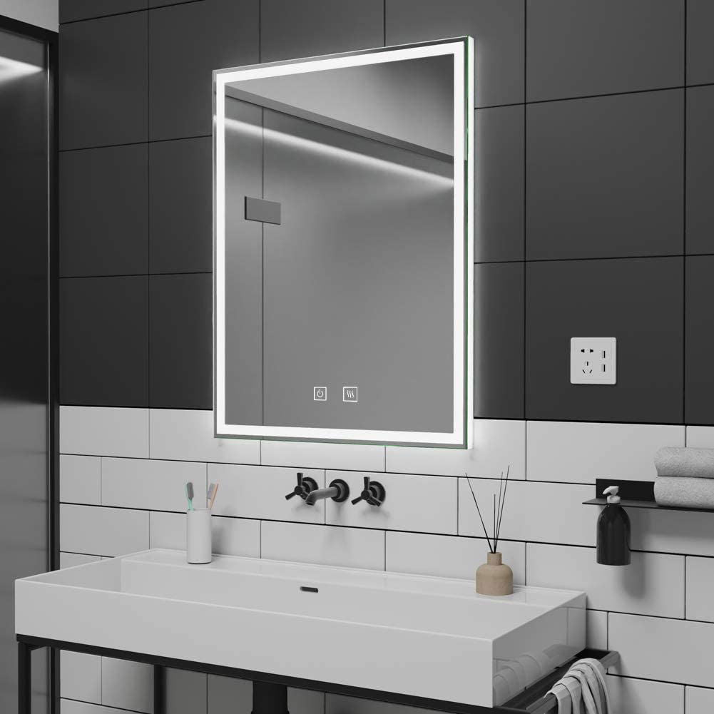 LED-Wall Mounted Bathroom Mirror|Front-Back Lighted Mirror|Office Mirror|Vanity| Makeup|LED Light Mirror with Sensor+Adjustable Lights (Front: White+Warm/Back:White, 18"X24" Vertical) - ArtyCraftz.com