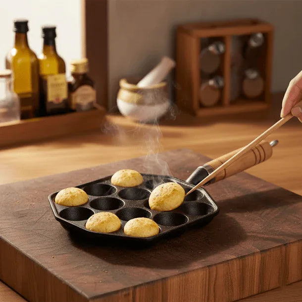 Baked goods in a mini muffin tin on a wooden surface