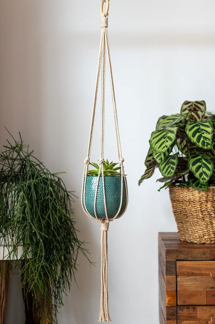 Macrame Plant Hanger for Home/Garden/Balcony (Off-White Crocus Hanger) - ArtyCraftz.com