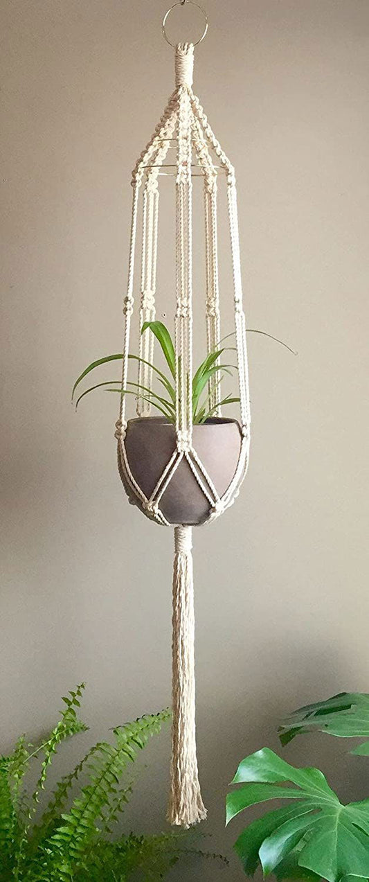 Macrame Plant Hanger for Home/Garden/Balcony (Off-White Orchid Hanger) - ArtyCraftz.com