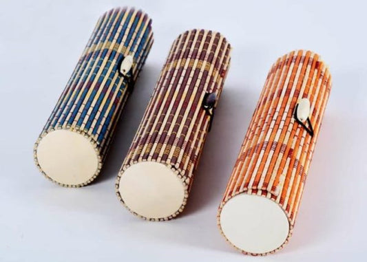 Bamboo Strips Weaved Round Pencil Box