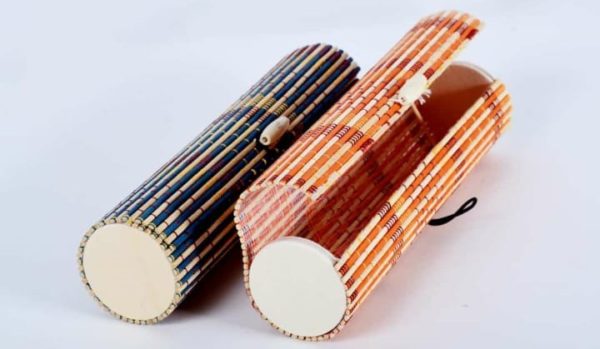 Bamboo Strips Weaved Round Pencil Box