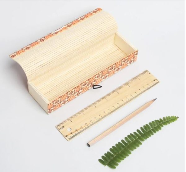 Bamboo Strips Weaved Rectangle Pencil Box