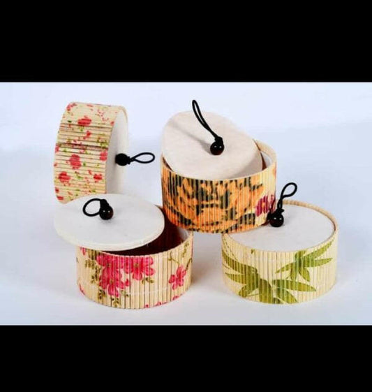 Bamboo Strips Weaved Round Box