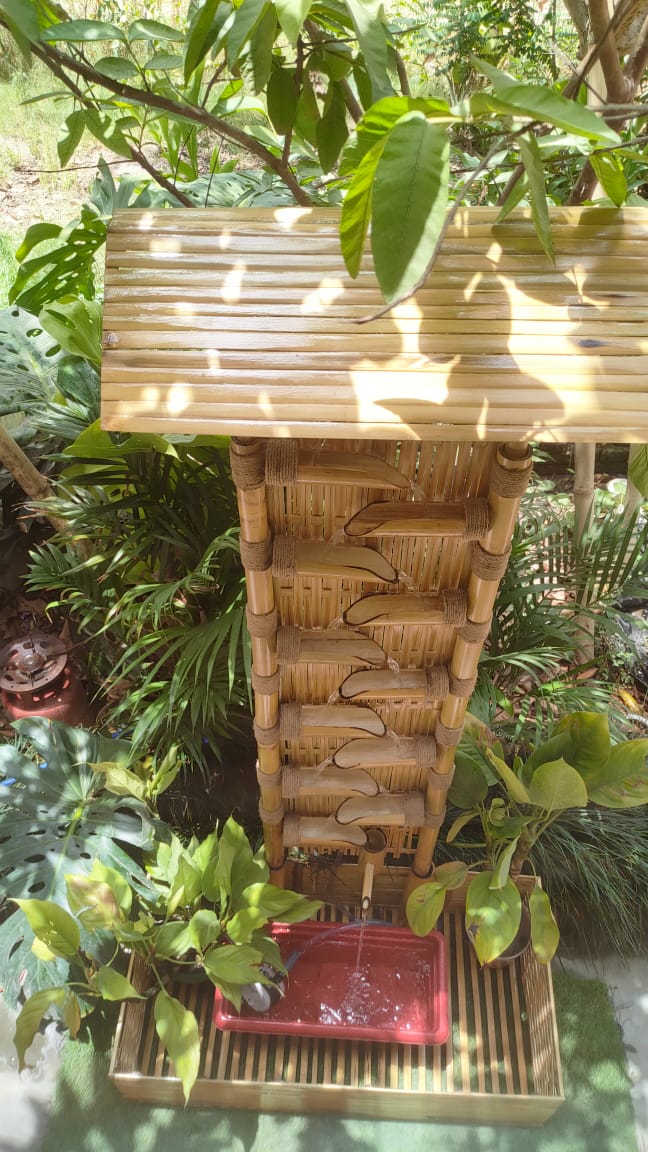 Bamboo Weaved Hut with 11 Steps Fountain