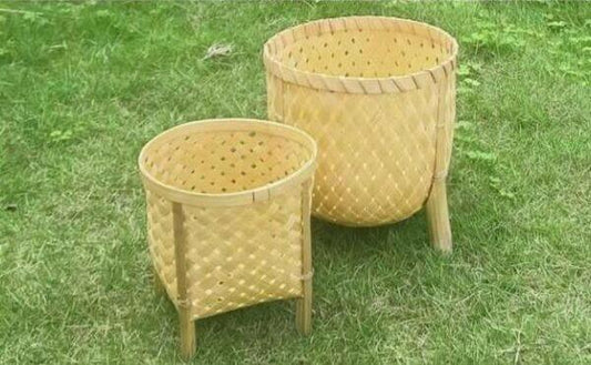 Bamboo Basket/Planter Holder with Stand without Plants