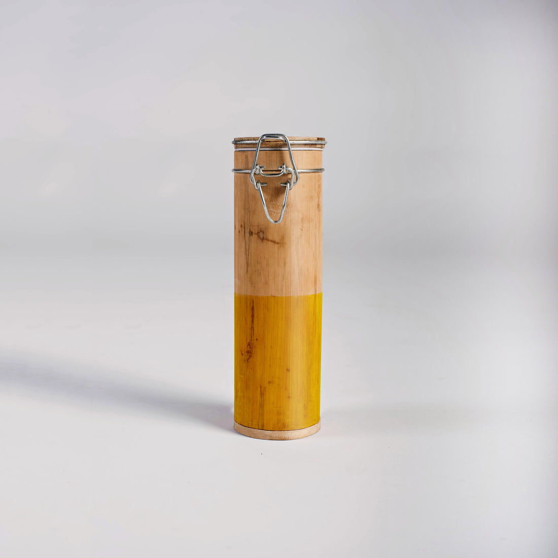 Bamboo canister with a metal clip