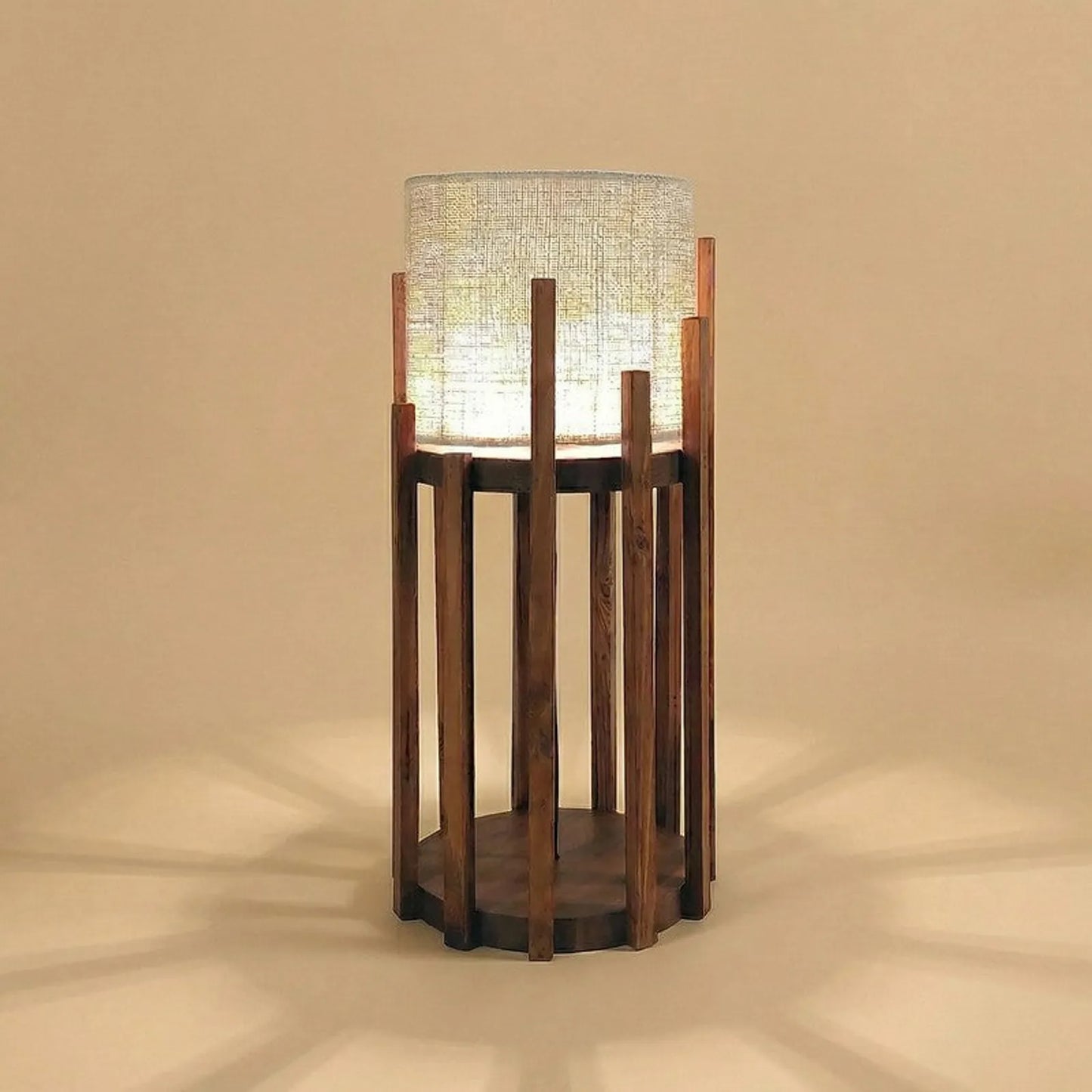Bastian Wooden Table Lamp with Brown Base and Premium White Fabric Lampshade