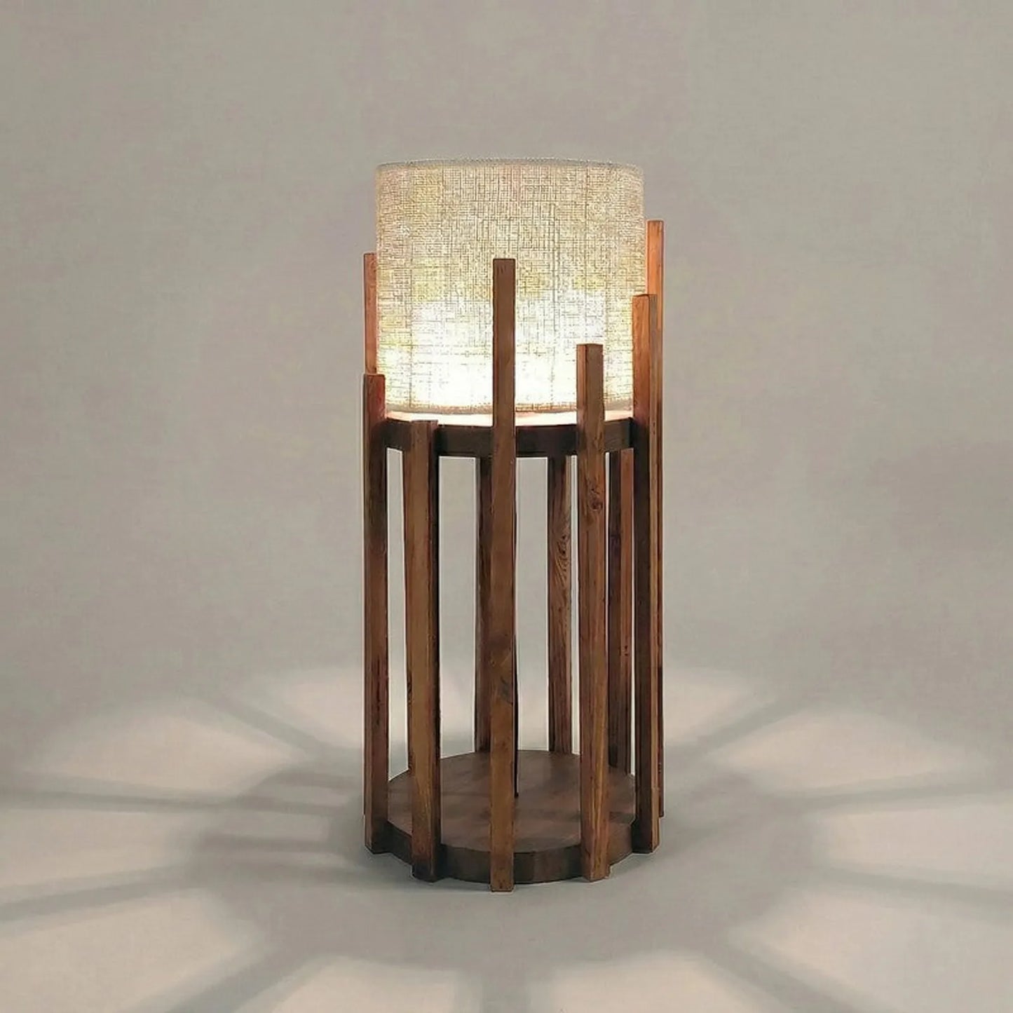 Bastian Wooden Table Lamp with Brown Base and Premium White Fabric Lampshade