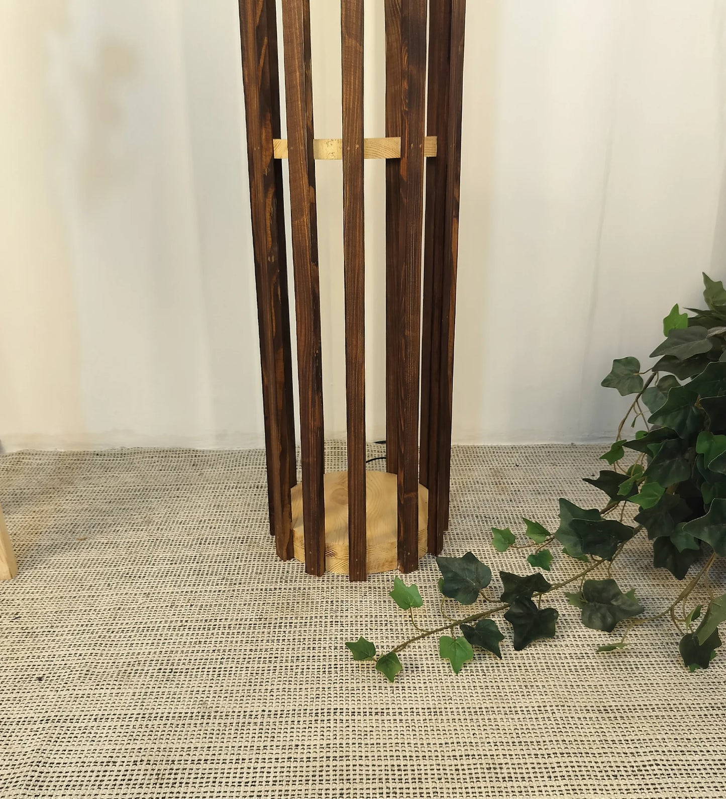 Bastian Wooden Floor Lamp with Brown Base and White Fabric Lampshade - ArtyCraftz.com