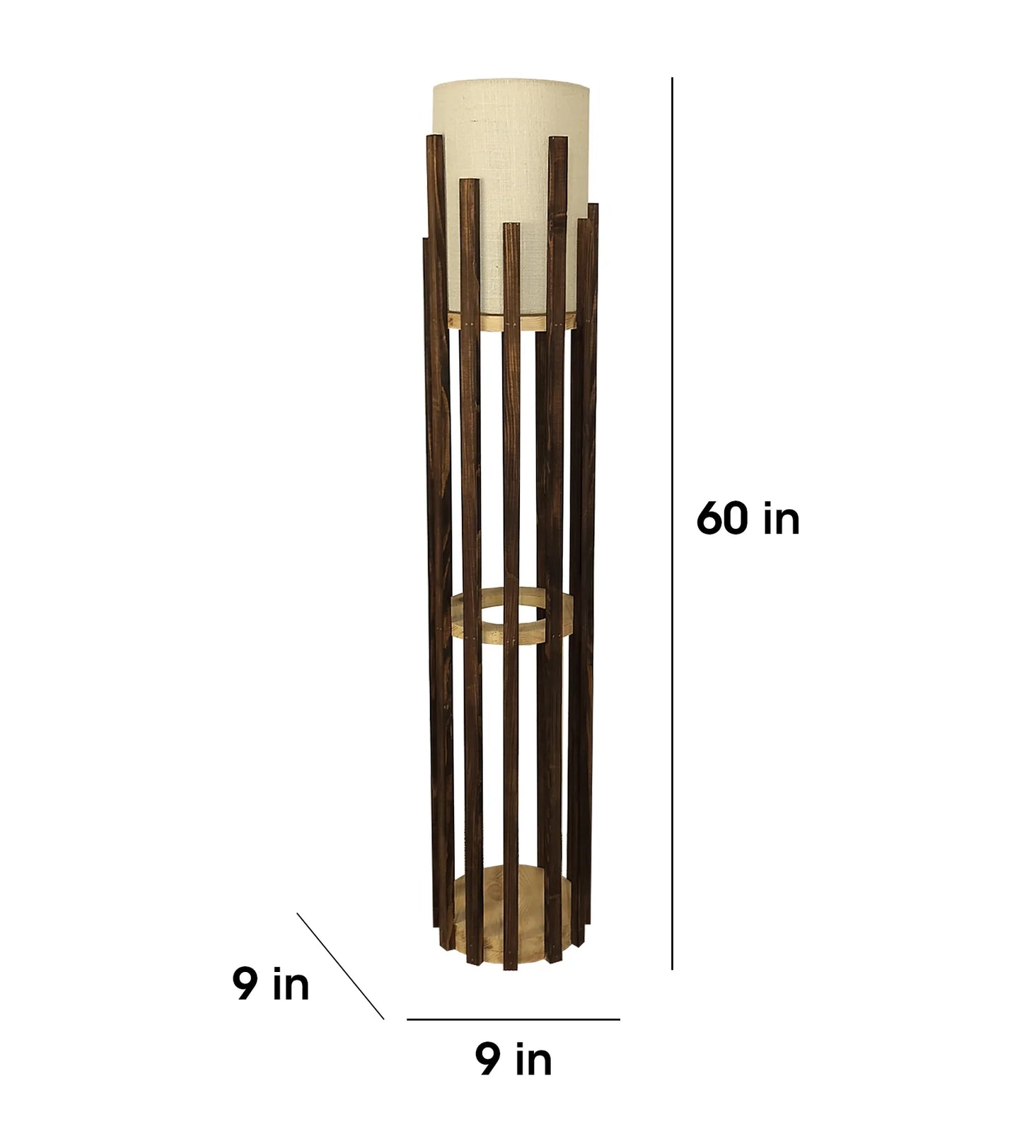 Bastian Wooden Floor Lamp with Brown Base and White Fabric Lampshade - ArtyCraftz.com
