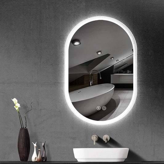 Bathroom Capsule Shape Led Vanity Mirror with Lights Warm+White Dimmable Mirror for Bathroom Vanity Wall Round - ArtyCraftz.com
