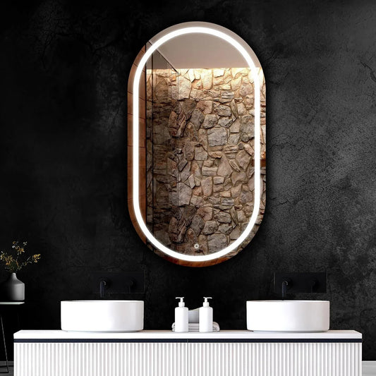 Bathroom Capsule Shape Led Vanity Mirror with Lights Warm+White Dimmable Mirror for Bathroom Vanity Wall Round - ArtyCraftz.com